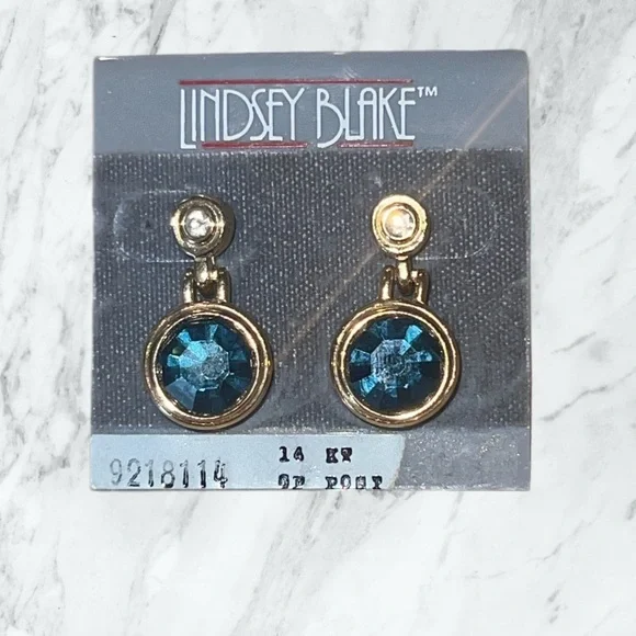 Vintage Lindsey Blake Elegant Gold and Sapphire Earrings - Picture 2 of 3